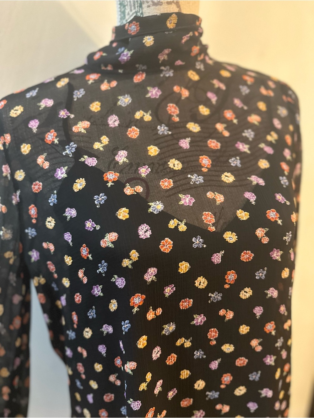 See By Chloe Black Floral High-Neck Sheer Blouse - Picture 2 of 16